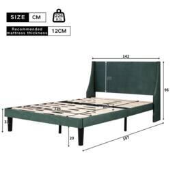 Matteo Luxurious Velvet Double Bed with Winged Headboard, Dark Green - Size: Single - thumbnail 3