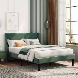 Matteo Luxurious Velvet Double Bed with Winged Headboard, Dark Green - Size: Single