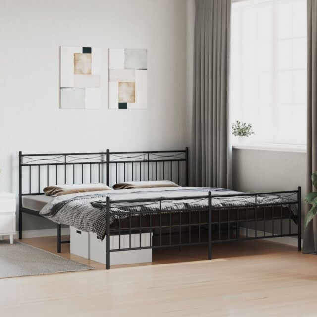 Berkfield Home Metal Bed Frame with Headboard & Footboard Black 193x203 cm - image 1