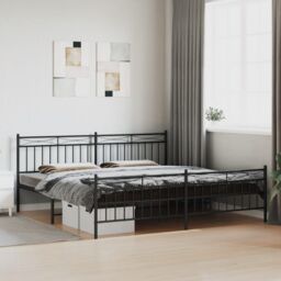 Berkfield Home Metal Bed Frame with Headboard & Footboard Black 193x203 cm - thumbnail 1