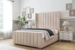 "Sloomy Sofia Chrome Naples Bed Frame With 50"" Upholstered Headboard in Light Sand - Size: Small Double" - thumbnail 2