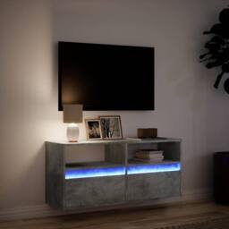 Berkfield Home TV Wall Cabinet with LED Lights Concrete Grey 100x31x45 cm - Size: 100 x 31 x 45 cm - thumbnail 5