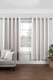 Lazy Linen Pure Washed Linen Lined Eyelet Curtains in White - Size: 167 cm width x 183 cm drop