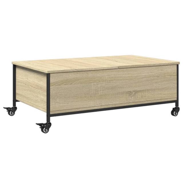 Berkfield Home Coffee Table with¬†Wheels Sonoma Oak 91x55x34 cm Engineered¬†Wood in Light Oak - Size: 91 x 55 x 34 cm - image 1