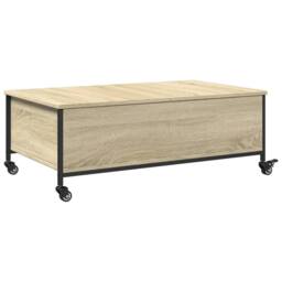 Berkfield Home Coffee Table with¬†Wheels Sonoma Oak 91x55x34 cm Engineered¬†Wood in Light Oak - Size: 91 x 55 x 34 cm - thumbnail 9