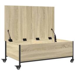 Berkfield Home Coffee Table with¬†Wheels Sonoma Oak 91x55x34 cm Engineered¬†Wood in Light Oak - Size: 91 x 55 x 34 cm - thumbnail 7