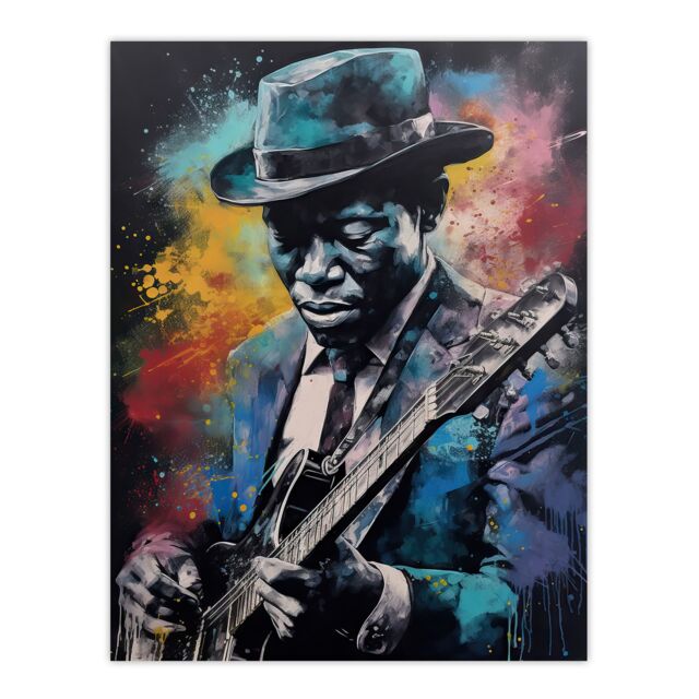 "Artery8 Wall Art Print Modern Blues Music Musician Colourful Painting Splat Art Portrait Poster - Size: W24"" x H32""" - image 1