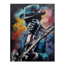 "Artery8 Wall Art Print Modern Blues Music Musician Colourful Painting Splat Art Portrait Poster - Size: W24"" x H32""" - thumbnail 1