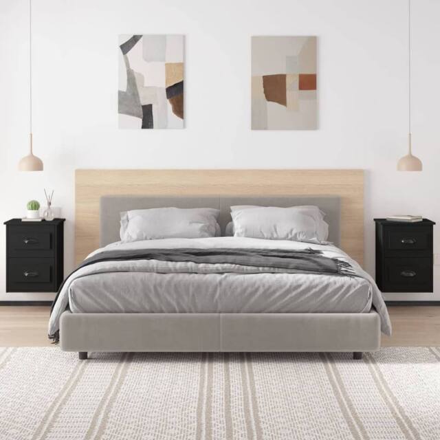 Berkfield Home Elegant Wall-mounted Bedside Cabinets 2 pcs Black 41.5x36x53cm - Size: 41.5x36x53 cm - image 1