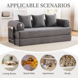 Direct Wicker Foldable Metal Frame Sofa, Customised Leisure Seating for Small Spaces in Dark Grey - Size: 2 Pack - thumbnail 7