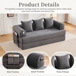 Direct Wicker Foldable Metal Frame Sofa, Customised Leisure Seating for Small Spaces in Dark Grey - Size: 2 Pack - thumbnail 4