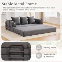 Direct Wicker Foldable Metal Frame Sofa, Customised Leisure Seating for Small Spaces in Dark Grey - Size: 2 Pack - thumbnail 6