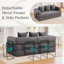 Direct Wicker Foldable Metal Frame Sofa, Customised Leisure Seating for Small Spaces in Dark Grey - Size: 2 Pack - thumbnail 8