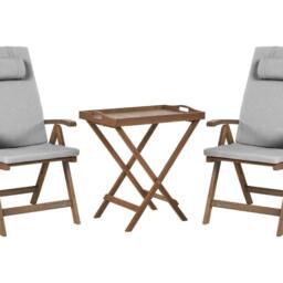 Wyld and Coco Acacia Garden Bistro Set - Solid Wood Grey Cushions in Brown - thumbnail 2