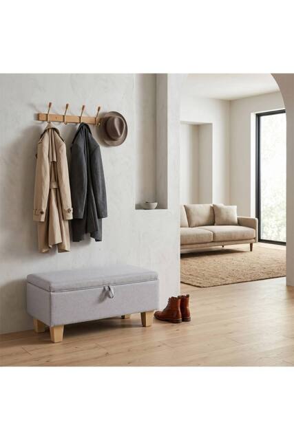 Living and Home Linen Upholstered Storage Ottoman in Light Grey - image 1