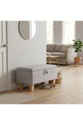Living and Home Linen Upholstered Storage Ottoman in Light Grey - thumbnail 2