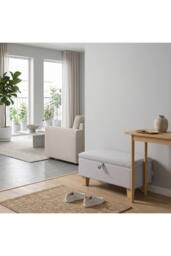 Living and Home Linen Upholstered Storage Ottoman in Light Grey - thumbnail 3