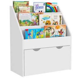 AIYAPLAY Kids Bookcase w/ 3 Tier Shelves, Drawer, for Bedroom, Nursery, White - thumbnail 2