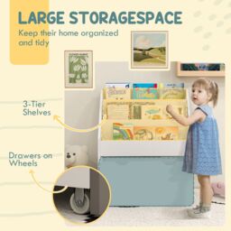 AIYAPLAY Kids Bookcase w/ 3 Tier Shelves, Drawer, for Bedroom, Nursery, White - thumbnail 4