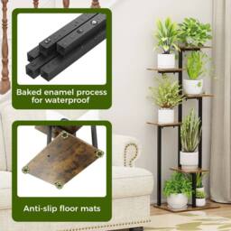 Kelvenix Indoor Outdoor Plant Stand 6 Tier Black in Brown - thumbnail 3