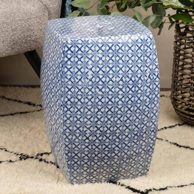 Madison & Mayfair Blue & White Square Ceramic Stool - image 1