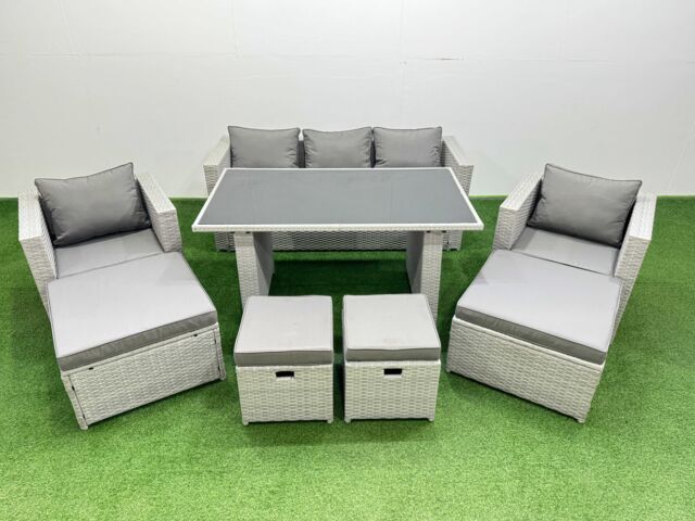 Fimous Patio Garden Furniture Set with Black Glass Top Dining Table Armchair in Light Grey - image 1