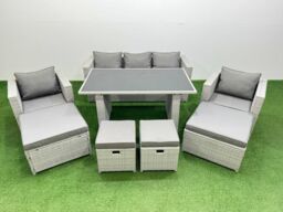 Fimous Patio Garden Furniture Set with Black Glass Top Dining Table Armchair in Light Grey - thumbnail 2