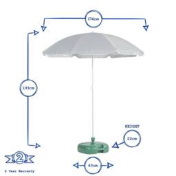 Harbour Housewares Metal Beach Parasol & Base Set 1.74 x 1.93m in Green - thumbnail 3