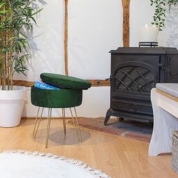 Harbour Housewares Round Velvet Storage Footstools - H45 x D36cm - Gold Legs - Pack of 2 in Green - thumbnail 2