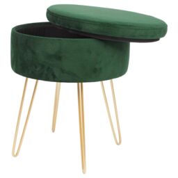 Harbour Housewares Round Velvet Storage Footstools - H45 x D36cm - Gold Legs - Pack of 2 in Green - thumbnail 5
