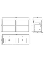 Balterley Chartley 4 Drawer Wall Hung Vanity Basin Unit, Graphite Grey, 1200mm in Grey - thumbnail 5