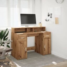 Berkfield Home Desk with LED Lights Artisian Oak 120x55x91 cm Engineered Wood in Brown - Size: 120 x 55 x 91 cm - thumbnail 4