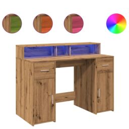 Berkfield Home Desk with LED Lights Artisian Oak 120x55x91 cm Engineered Wood in Brown - Size: 120 x 55 x 91 cm - thumbnail 2