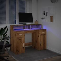 Berkfield Home Desk with LED Lights Artisian Oak 120x55x91 cm Engineered Wood in Brown - Size: 120 x 55 x 91 cm - thumbnail 5