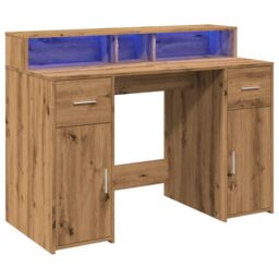 Berkfield Home Desk with LED Lights Artisian Oak 120x55x91 cm Engineered Wood in Brown - Size: 120 x 55 x 91 cm - thumbnail 3