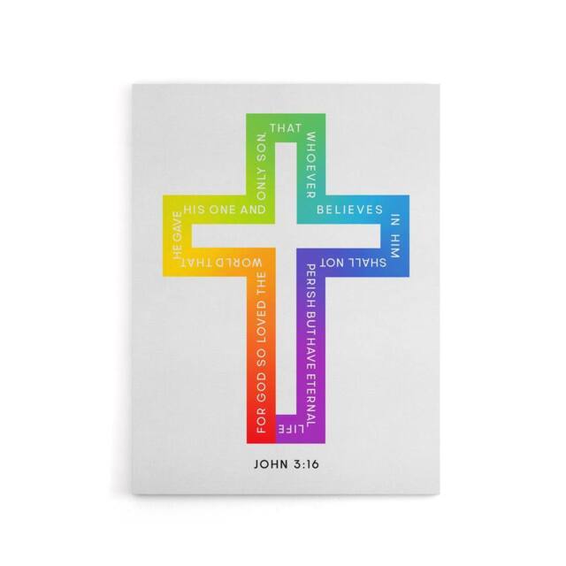 "Artery8 John 3:16 God So Loved The World Colourful Cross Canvas Wall Art Print in White - Size: W18"" x H24""" - image 1