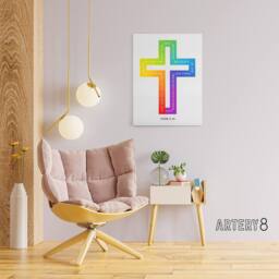 "Artery8 John 3:16 God So Loved The World Colourful Cross Canvas Wall Art Print in White - Size: W18"" x H24""" - thumbnail 3