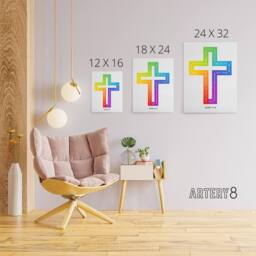 "Artery8 John 3:16 God So Loved The World Colourful Cross Canvas Wall Art Print in White - Size: W18"" x H24""" - thumbnail 4