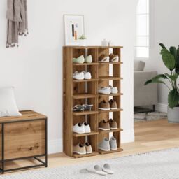 Berkfield Home Shoe Cabinets 2 pcs Artisan Oak 28x27x102 cm Engineered Wood in Brown - Size: 28 x 27 x 102 cm - thumbnail 3