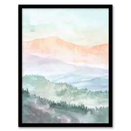 "Artery8 Mountain Mist Forest Landscape Hiking Watercolour Framed Art Print - Size: W12"" x H16""" - thumbnail 1