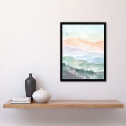 "Artery8 Mountain Mist Forest Landscape Hiking Watercolour Framed Art Print - Size: W12"" x H16""" - thumbnail 4