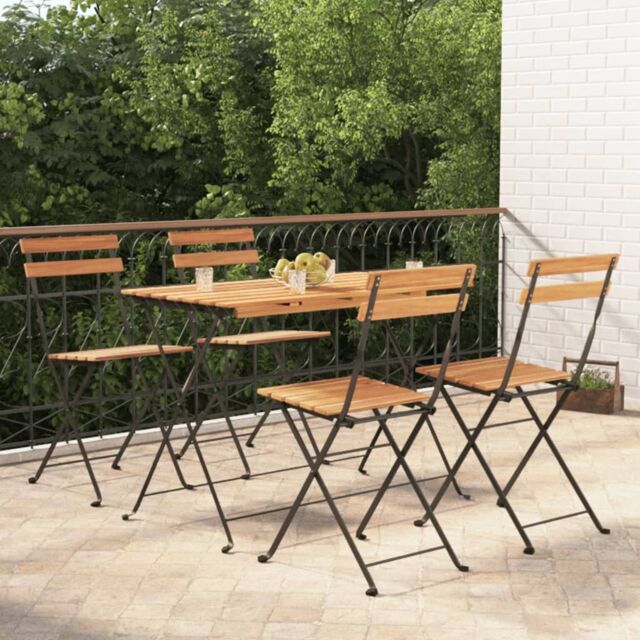 Berkfield Home 5 Piece Folding Bistro Set Solid Wood Acacia & Steel in Brown - image 1