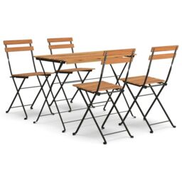 Berkfield Home 5 Piece Folding Bistro Set Solid Wood Acacia & Steel in Brown - thumbnail 2