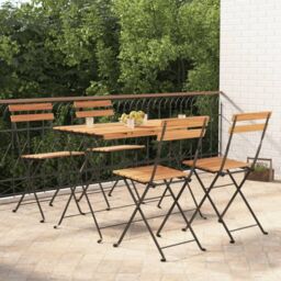 Berkfield Home 5 Piece Folding Bistro Set Solid Wood Acacia & Steel in Brown