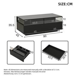 STILVORA High Gloss LED Coffee Table with Tray, 2 Drawers, Tempered Glass Top, Black - thumbnail 4