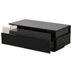 STILVORA High Gloss LED Coffee Table with Tray, 2 Drawers, Tempered Glass Top, Black - thumbnail 9
