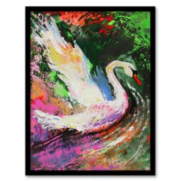 "Artery8 Swan Landing on Lake Colourful Painting Framed Art Print - Size: W12"" x H16""" - thumbnail 1