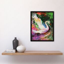 "Artery8 Swan Landing on Lake Colourful Painting Framed Art Print - Size: W12"" x H16""" - thumbnail 4