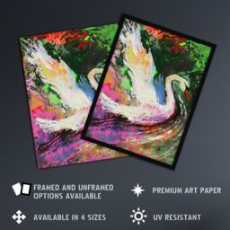 "Artery8 Swan Landing on Lake Colourful Painting Framed Art Print - Size: W12"" x H16""" - thumbnail 2