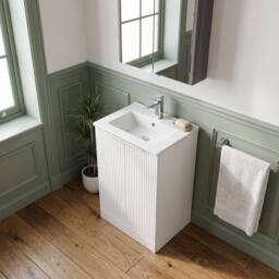 Balterley Tixall Fluted 2 Door Vanity Basin Unit, Satin White, 500mm in White - thumbnail 3